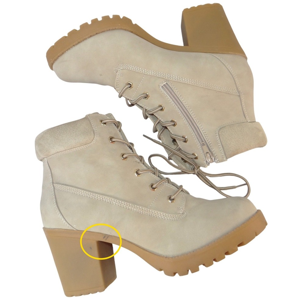 Zigisoho Kiana Womens Cream Faux Suede Lace Up Block Heel Lug Sole Boots Size 10
